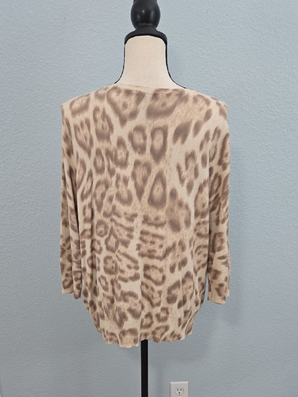 INC Cheetah Sequined Cardigan Deep V Sweater 3/4 Sleeves Sparkle Buttons Sz 1X - Picture 7 of 8